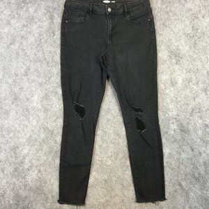 Old Navy Jeans 12 31 Rockstar Super Skinny Mid Rise Holes Raw Hem Black Distress